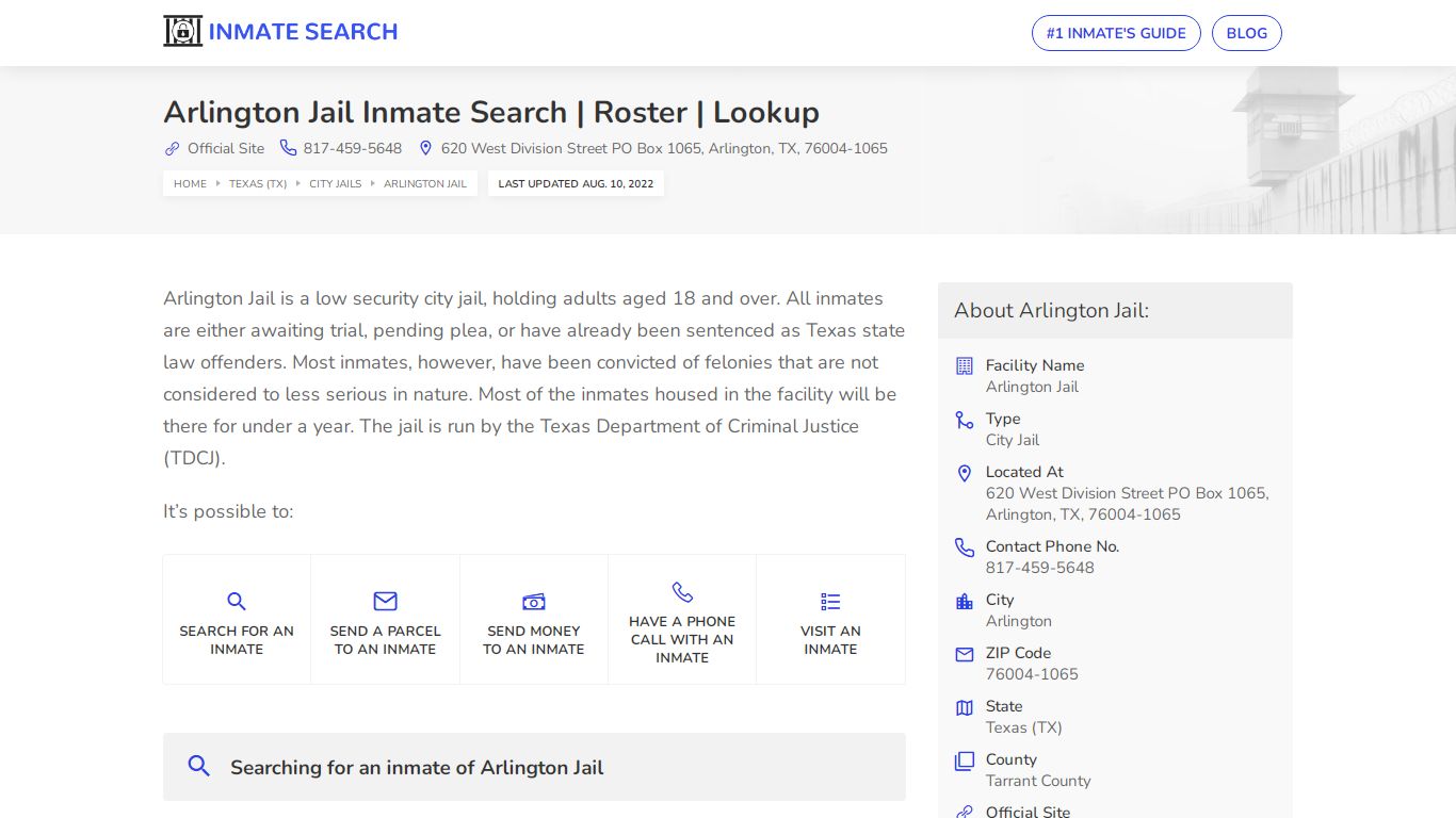 Arlington Jail Inmate Search | Roster | Lookup